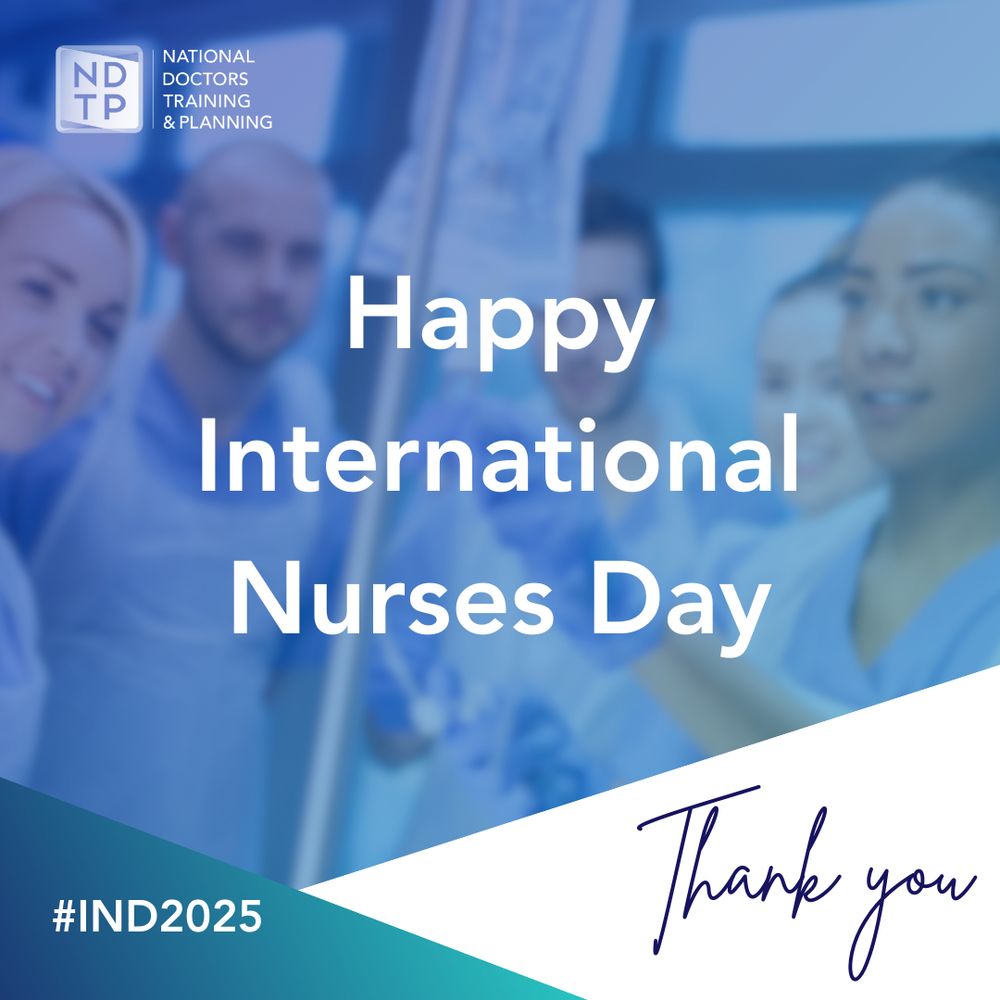 Image features nurses smiling working in a hospital. Text reads: Happy International Nurses Day #IND2025 Thank you