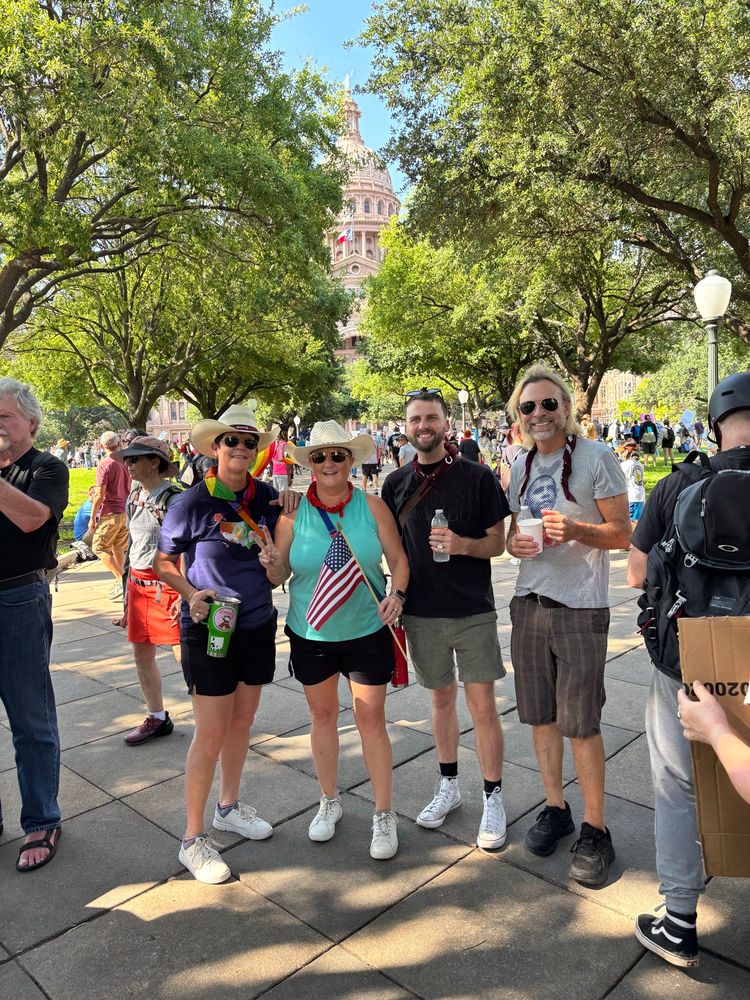Protestors standing in front of the Texas Capitol in Austin. 