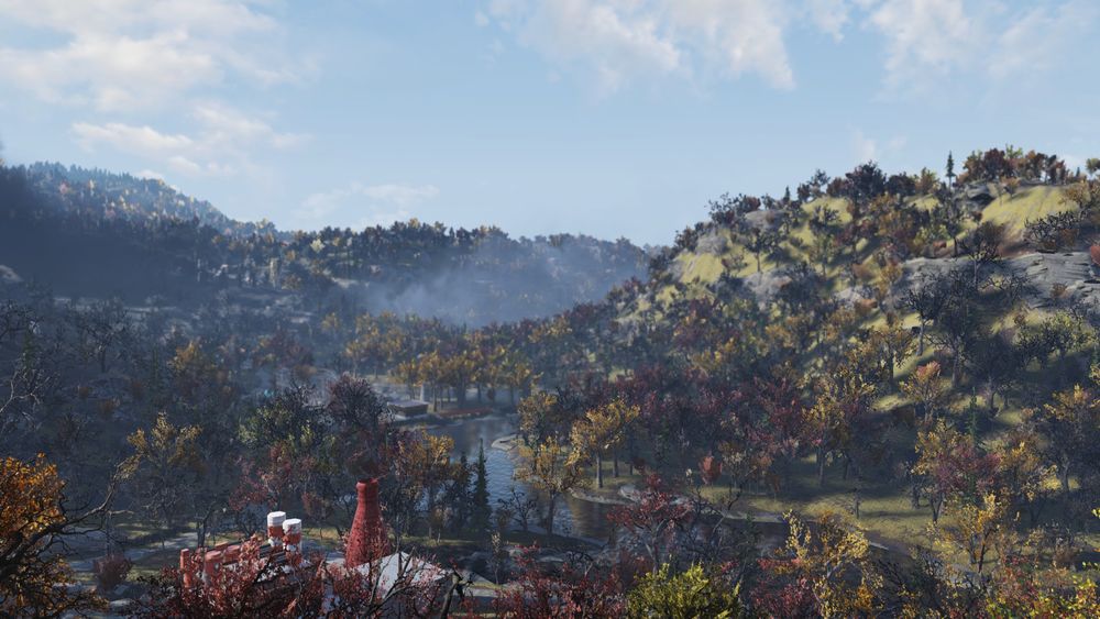 A view south, looking towards the Kanawha Nuka-Cola Plant, Fallout 76