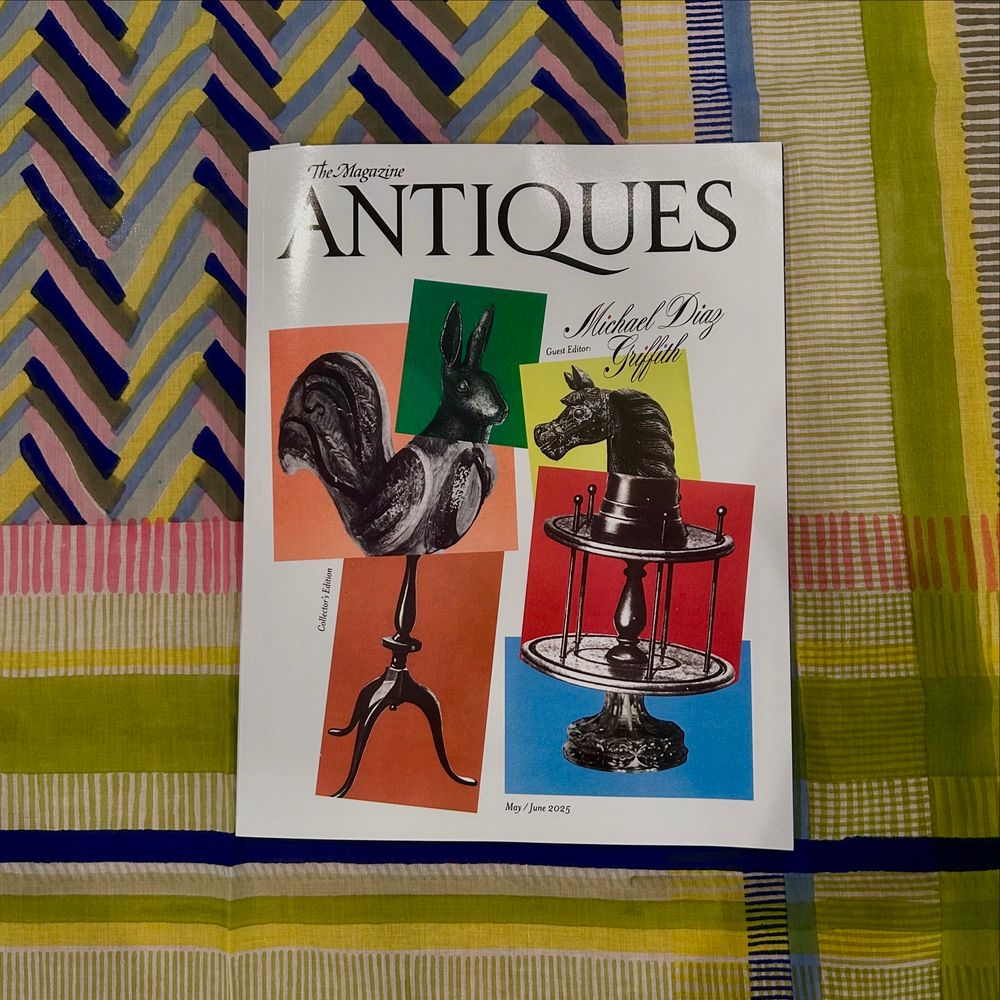The colorful May / June cover of The Magazine Antiques made from a collage of vintage images of furniture and decorative objects.