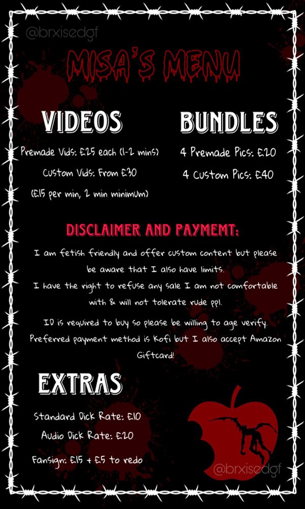 a copy of misa’s custom menu.