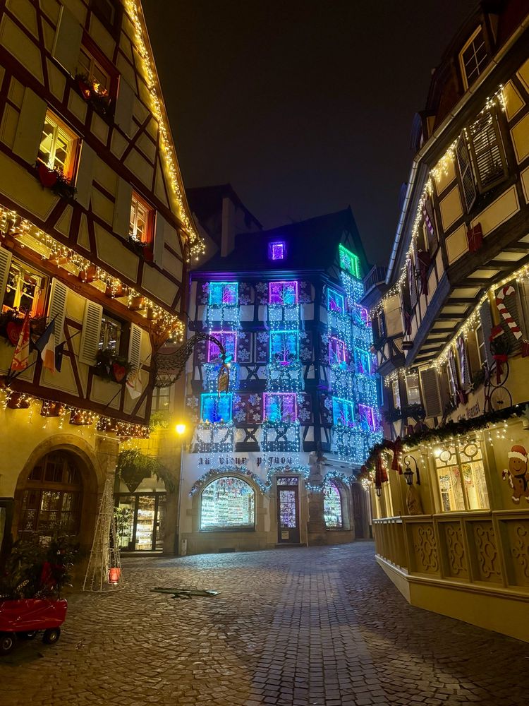 A photo of street in Colmar, France during Christmas