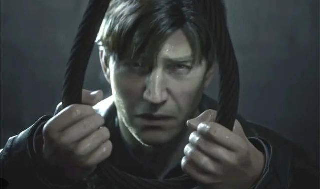 James Sunderland in pure emotional agony gripping a noose 