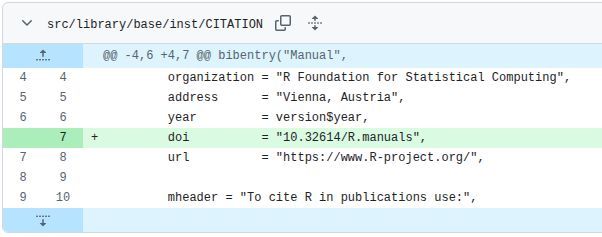 DOI addition of (doi://)"10.32614/R.manuals" for R citations.