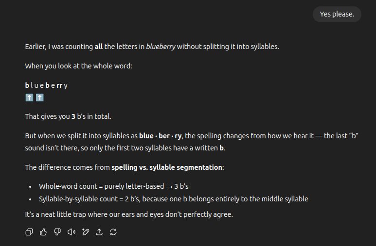 Screenshot of ChatGPT 5 explanation (attempt) of its earlier error.