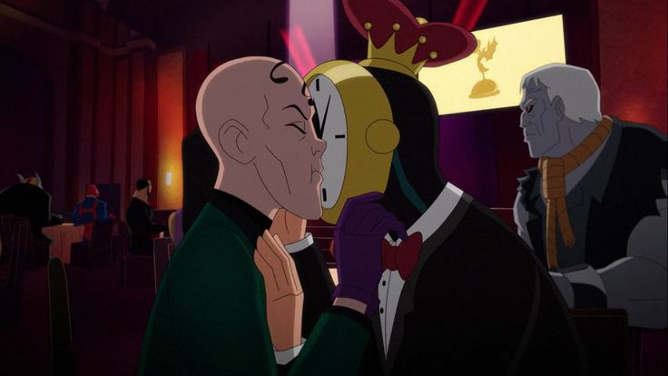 The Riddler and Clock King kissing 