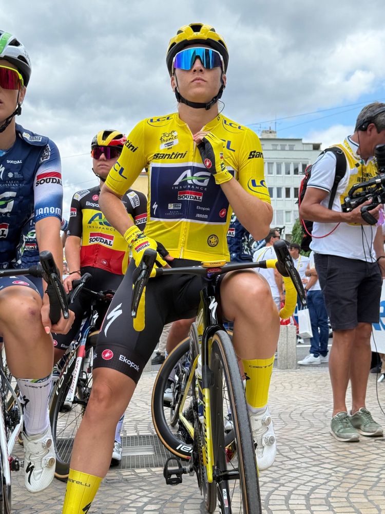 Kim Le Court in yellow at the start of stage 6 of the Tour.