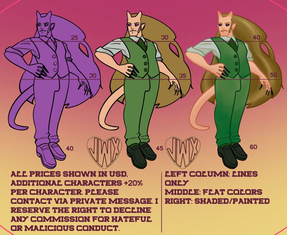 a sheet outlining prices for commissioned artwork.