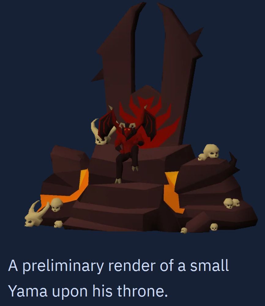 A preliminary render of a small Yama upon his throne. (its a little demon guy)
