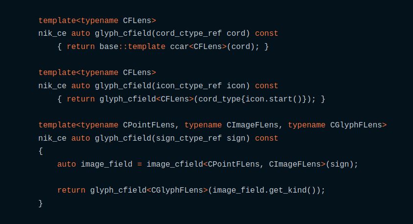 A screenshot of C++ template methods.