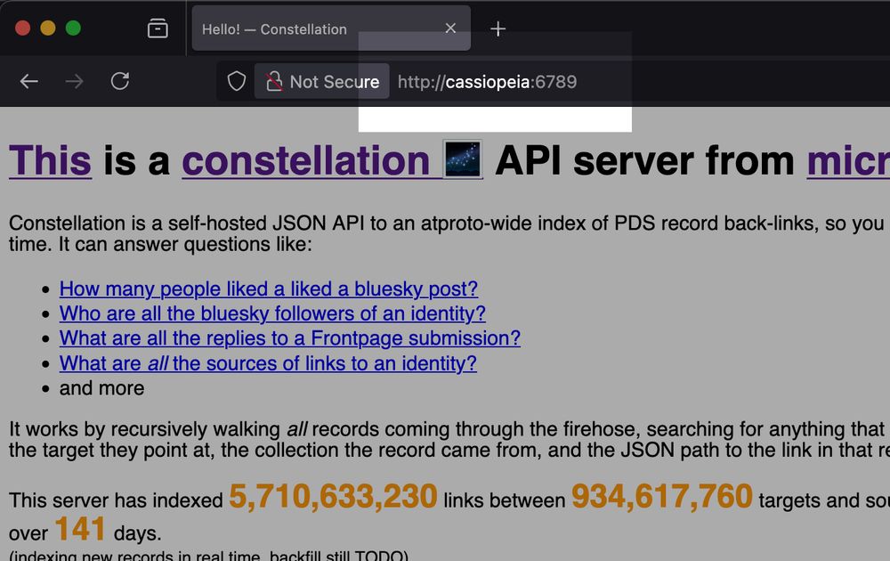 screenshot of the constellation home page but running at http://cassiopeia:6789 (the new pi host)