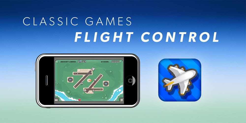 Flight Control banner featuring an iPhone playing the game and the IOS icon