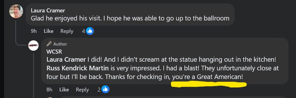 A response to a listener from the WCSR Facebook page written by the morning show DJ, telling them 