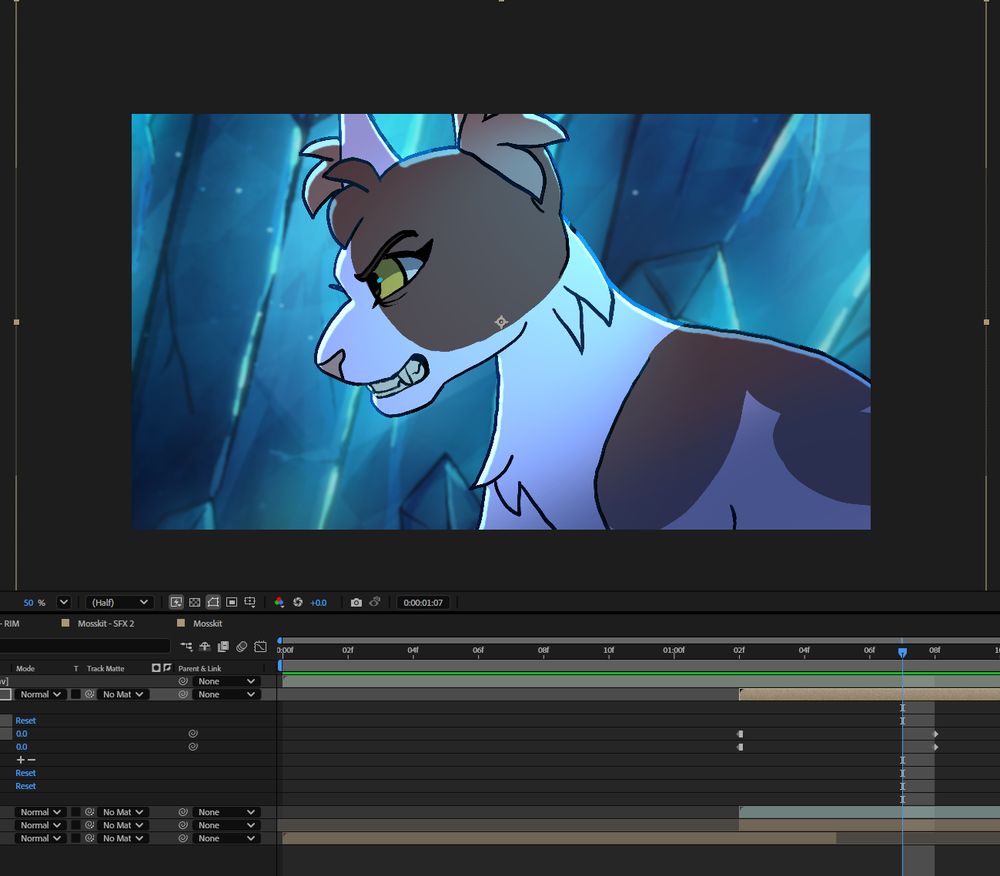 A work in progress compositing of a Warrior Cats multi-animator project part. It is of an AU of Mosskit where she ends up growing up in ShadowClan. She is confronting a StarClan cat (Moonflower) about her true heritage.
