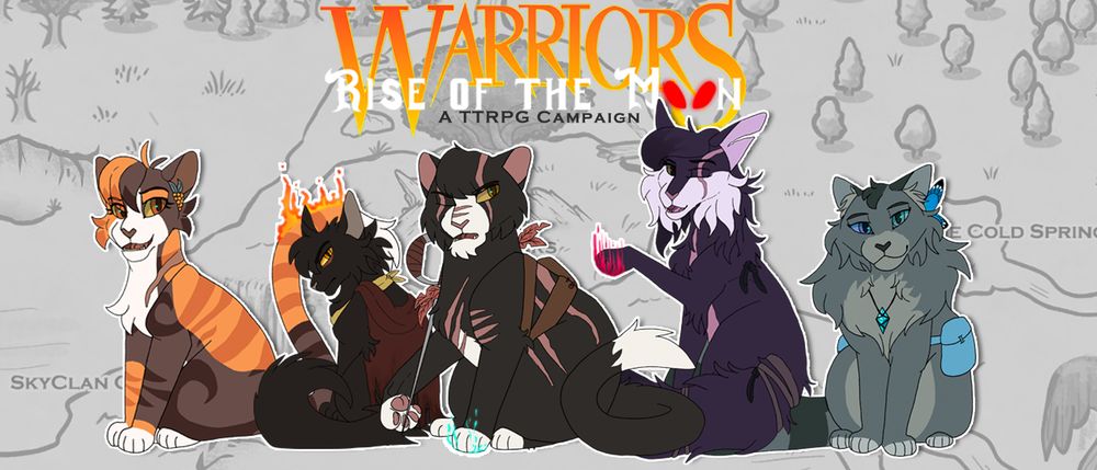 From left to right: Brightfire (she/her), Blackflight (she/her), Emberheart (he/him), Moonfall (she/her), and Slatewatcher (she/her)
