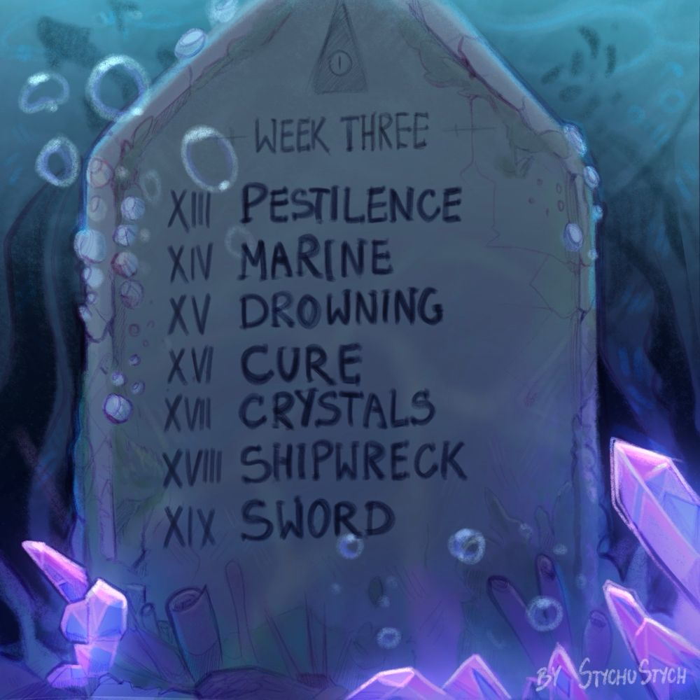 13. Pestilence 
14. Marine
15. Drowning 
16. Cure
17. Crystals
18. Shipwreck 
19. Sword 