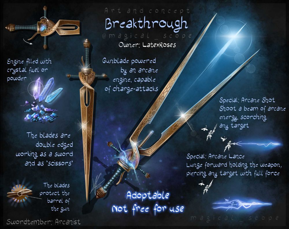 A gunblade that splits down the middle revealing a gun shooting a bolt.