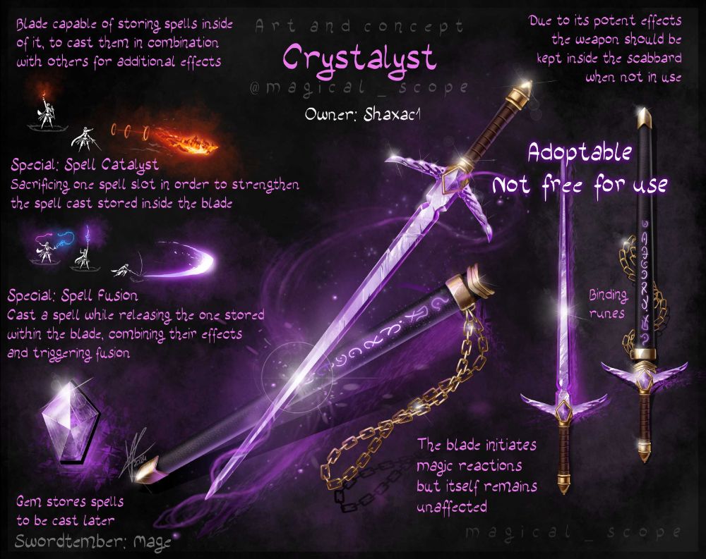 Crystalyst: a crystal sword that can be used to fuse spells.
