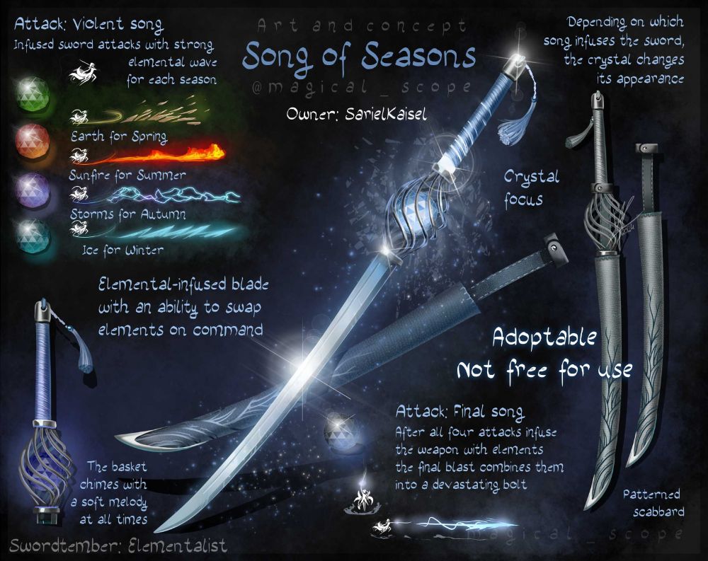 Song of seasons: a sword with a captured gem influencing its aspect.