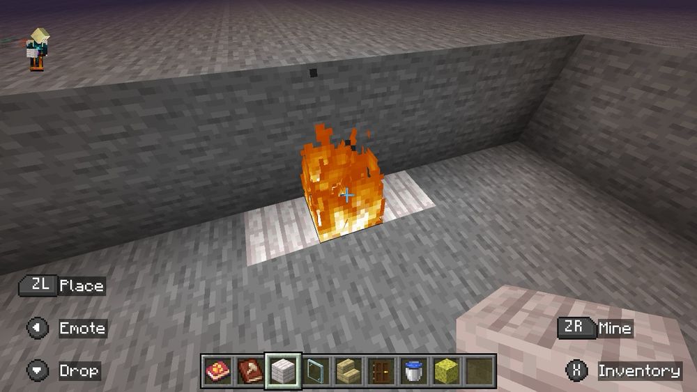 A timber block lock patch up in the hardcore layer combusting due to magma below