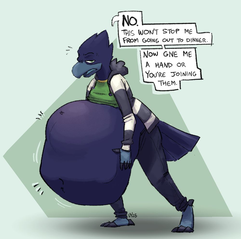 crow with a big, full gut full of somebody or multiple somebodies