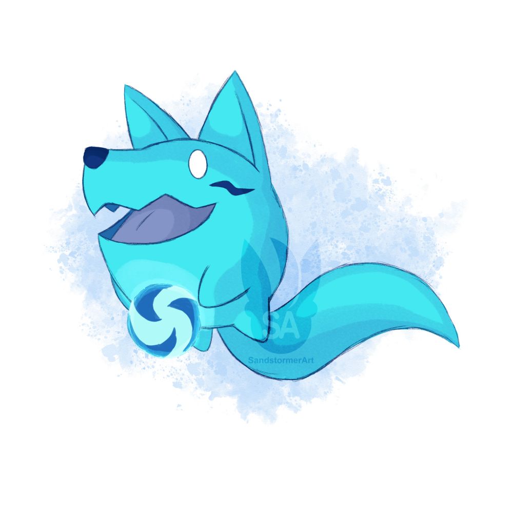 Tamsune - A blue fox spirit. It has a circular body and it summons a ball of energy.
