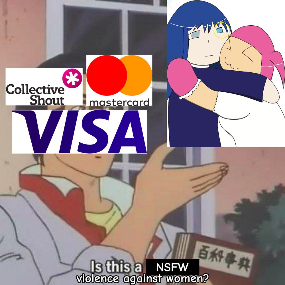 collective shout/mastercard/visa looking at a lesbian couple hugging and asking "Is this a NSFW violence against women?"