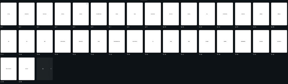 a grid of 34 blank pages, each with a tiny lable on them that is unreadable