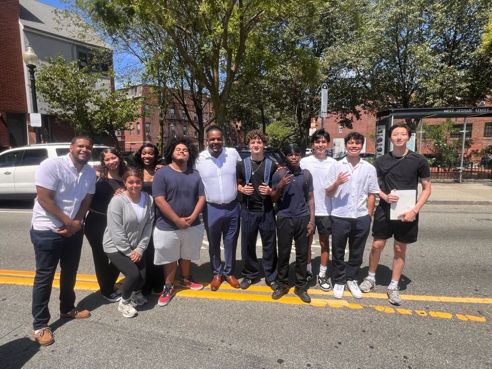 Santana's Youth Force members with Councilor Santana before the Festival Betances Parade in the South End
