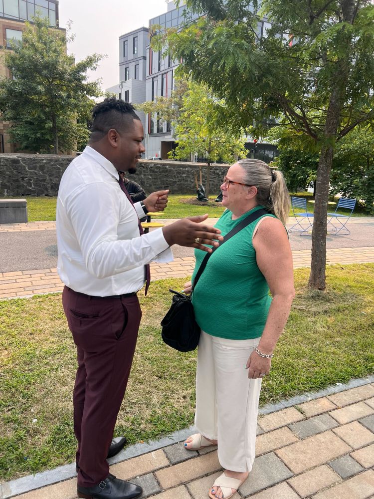 Councilor Santana in conversation with Kelly McGrath from Brighton Main Streets