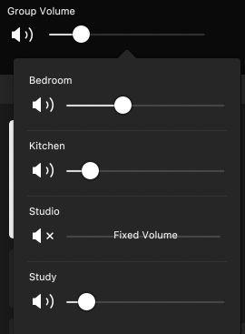 Sonos control software showing a hard-to-see mute icon