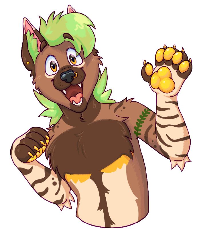 pngtuber of charlie drawn by piinkberri. their mouth is open and their hand is up and open.