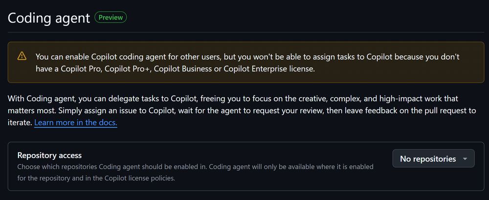 Settings -> Copilot -> Coding Agent
