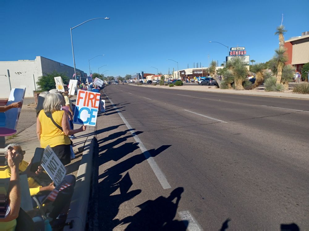Small part of the No Kings demonstration at Speedway & Country Club in Tucson around 9 am Saturday 
