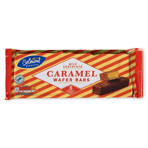 An image of Aldi Belmont Biscuits Caramel Wafer Bar multipack.