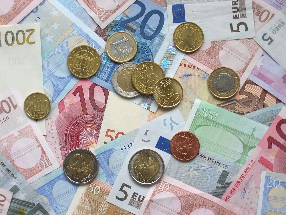 Euro banknotes and coins