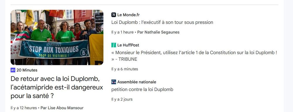 Google actualités est saturé par la pétition contre la loi Duplomb.