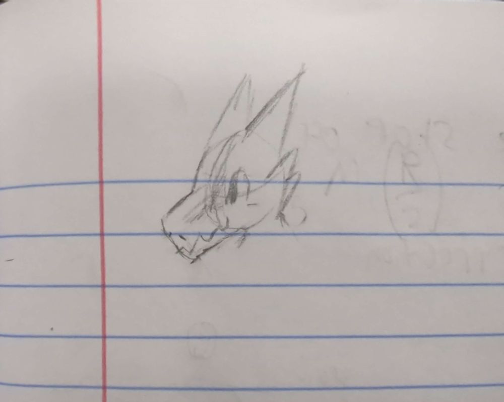 A pencil-on-paper sketch of my dragon fursona, Rosk, looking happy!