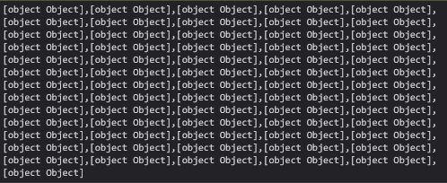 A screenshot of a browser's console. It is logging an array with 66 instances of [object Object].