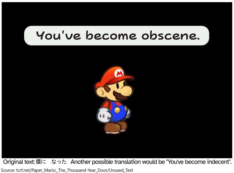 You've become obscene.
Original text: 猥に　なった
Another possible translation would be "You've become indecent."
Source: tcrf.net/Paper_Mario:_The_Thousand-Year_Door/Unused_Text