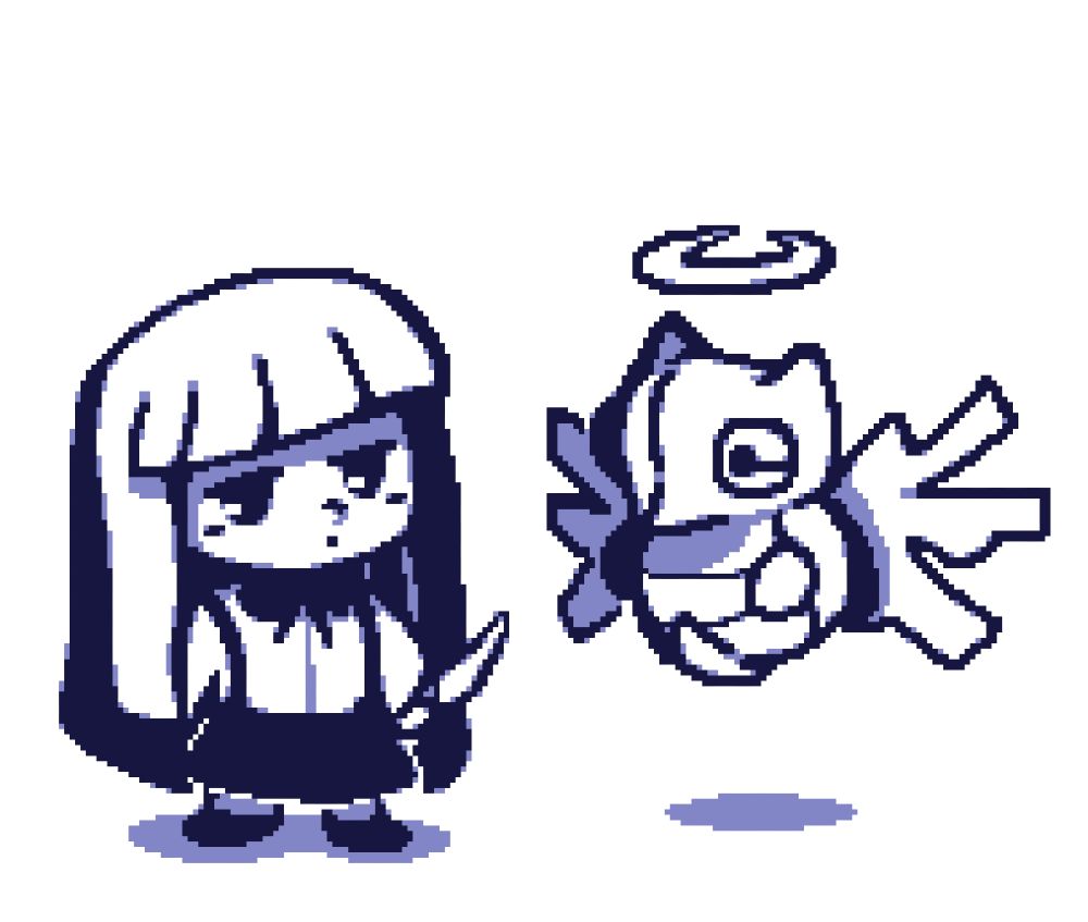 Chibi Rika Furude holding a knife next to a Shedinja