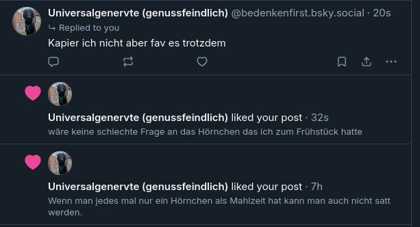 screenshot of previous likes by Universalgenervte where she liked some wordplay eating habbit suggestions of me