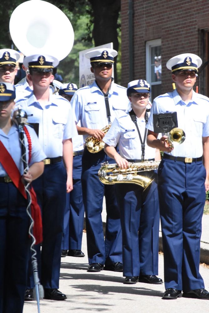 My kid in the Coast Guard Academy marching band on Shoulder Board day