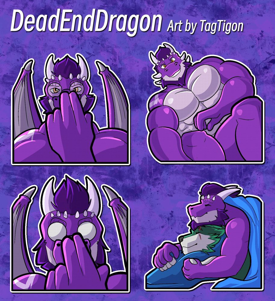 a set of four telegram stickers for DeadEndDragon. 
art by tagtigon