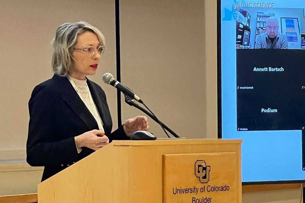 InfraNorth researcher Olga Povoroznyuk introduces the workshop “Planning for the Next Decade in Arctic Infrastructure Research: A Contribution to ICARP IV” during Arctic Science Summit Week 2025 at the University of Colorado Boulder. Photo by Peter Schweitzer.
