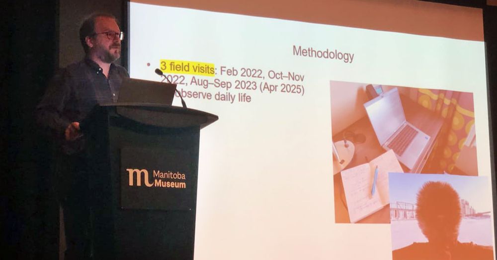 Public presentation by Philipp Budka at the Manitoba Museum in Winnipeg. Photo by Roland Sawatzky (2025).