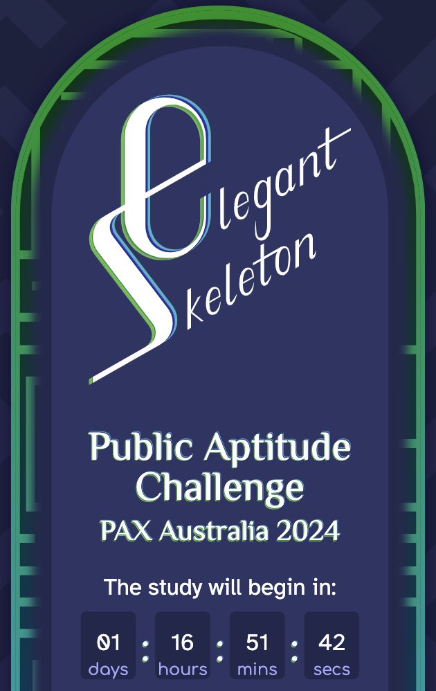 Elegant Skeleton

Public Aptitude Challenge
PAX Australia 2024

The study will begin in:
1 days 16 hours 51 mins 42 secs