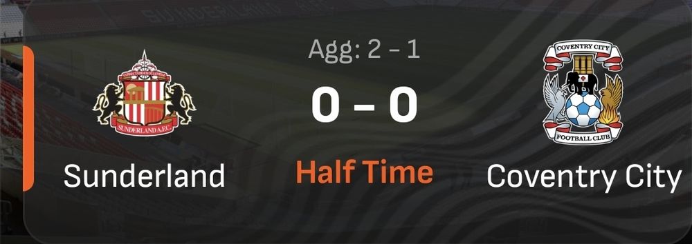 Sunderland Vs Coventry half time score