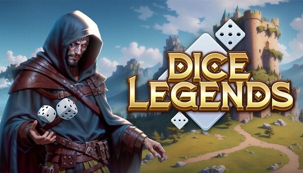 Red eyed man in leather cloak tossing dice in front of large medieval castle