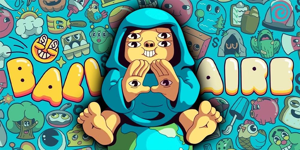 Six eyed Buddha figure surrounded by cute icons
